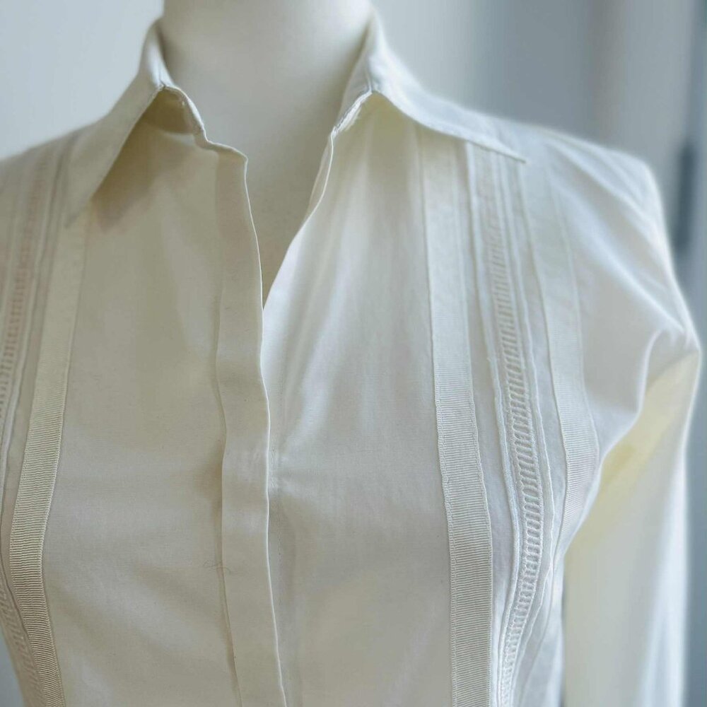 Bergdorf Goodman Ivory Shirt w/ Floating Ribbon Panels & Sculptural Front - US S